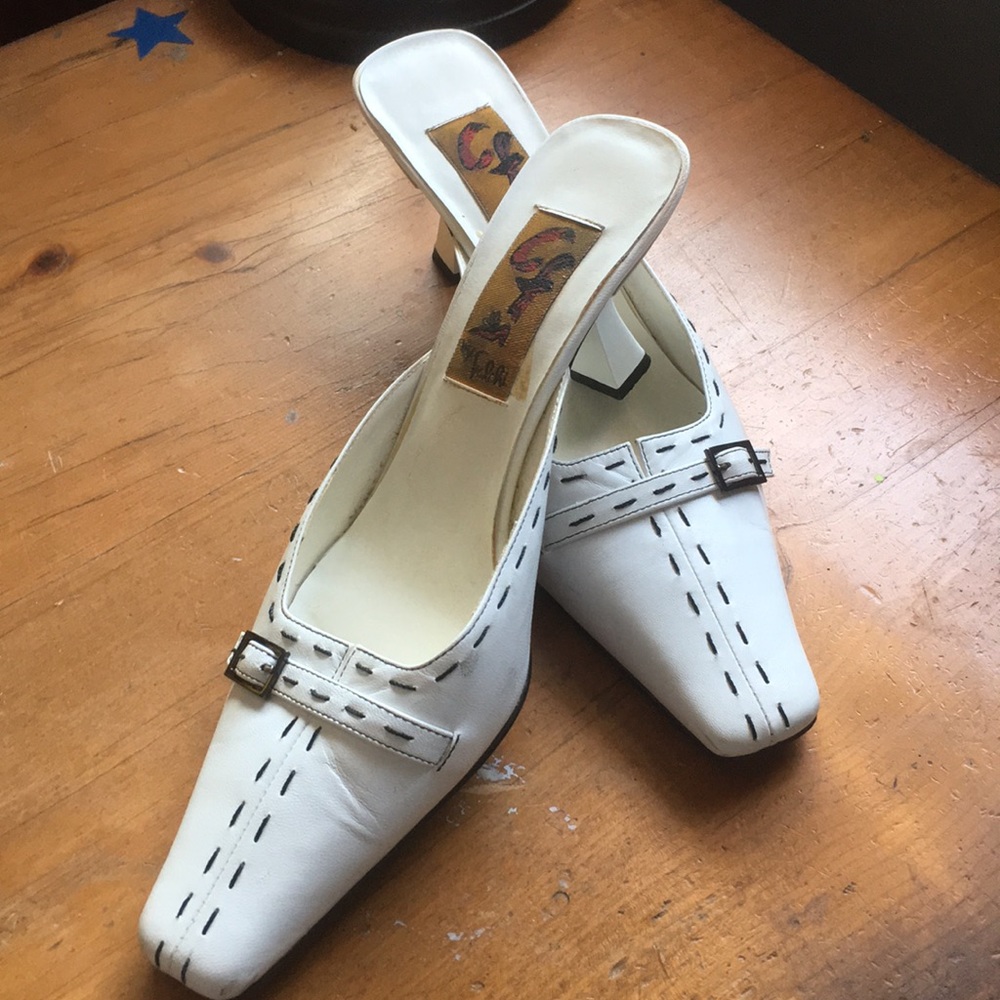 Black and white slide shoes